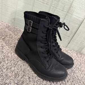 Blowfish Black Lace-Up Combat Boots with Buckle Straps
